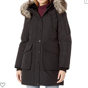 Bcbg generation quilted faux fur hooded jacket